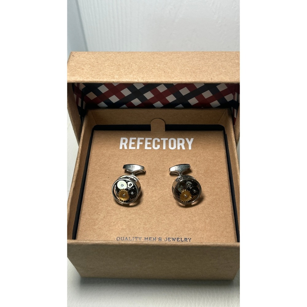 Refectory Cufflinks Steampunk Gears OS Silver Gold British Mens Jewelry NEW